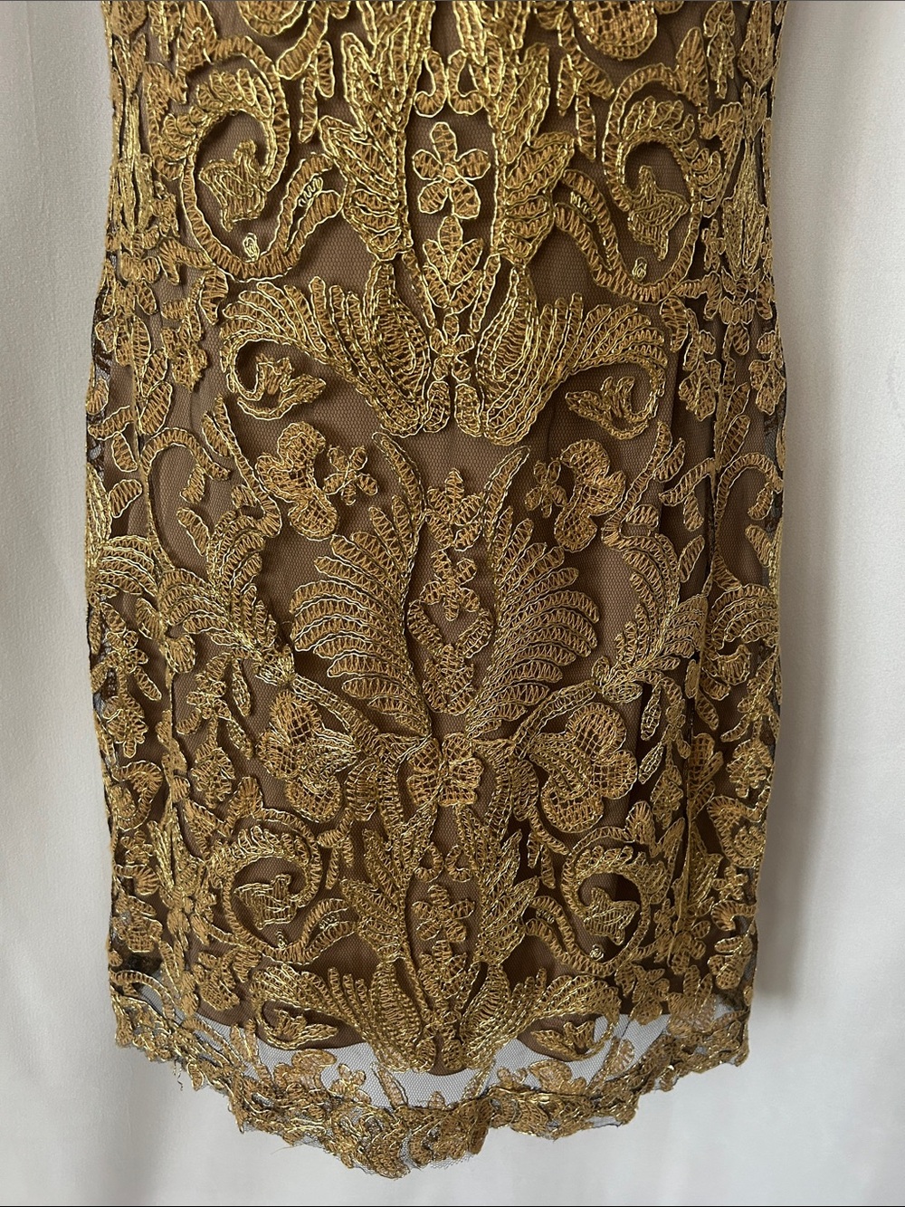 Tadashi Shoji Gold Lace Cap Sleeve Body Con Sheath Mini Dress **Size 2** 🌺🌺 - Picture 4 of 7
